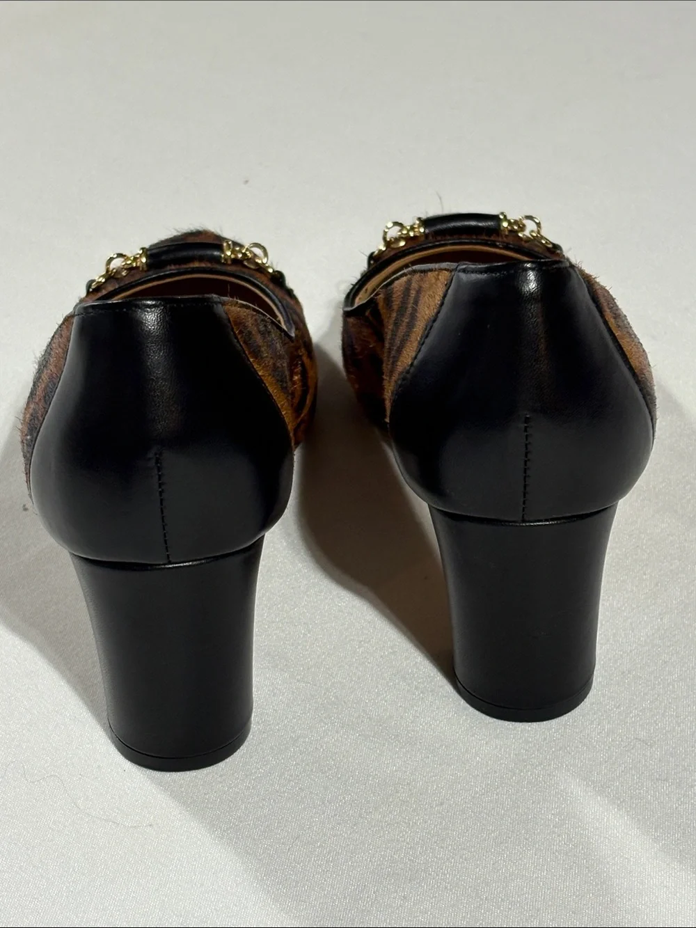Talbots Calf Hair Leopard-Print Block Heel Pumps with Gold Accent NNT 9.5